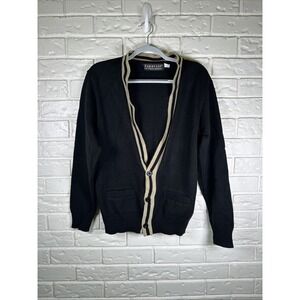 Superior Uniform Group Black Varsity‎ Cardigan Sweater Small Preppy Grunge